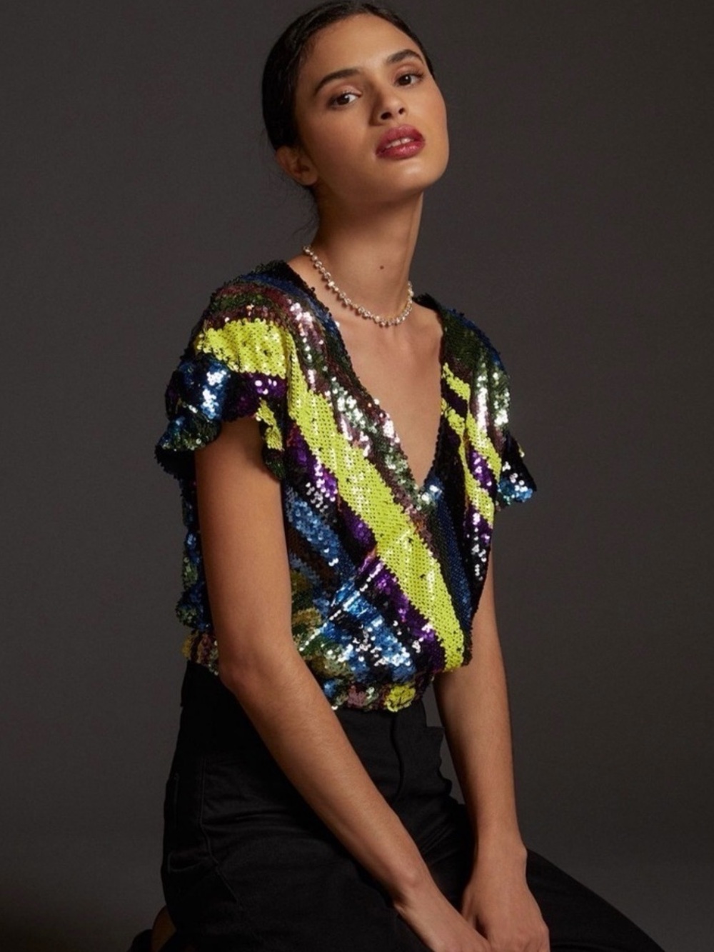 Anthropologie x Rdalamal Multicolored Sequin Top Size L